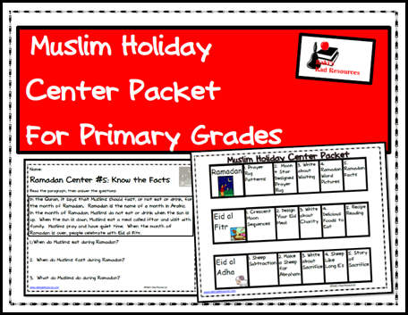 Free download - center packet to teach muslim holidays to primary students. Includes the holidays of Ramadan, Eid al Fitr and Eid al Adha. - From Raki's Rad Resources