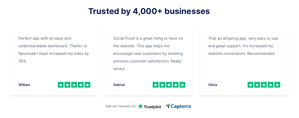 Trustpilot reviews for social proof