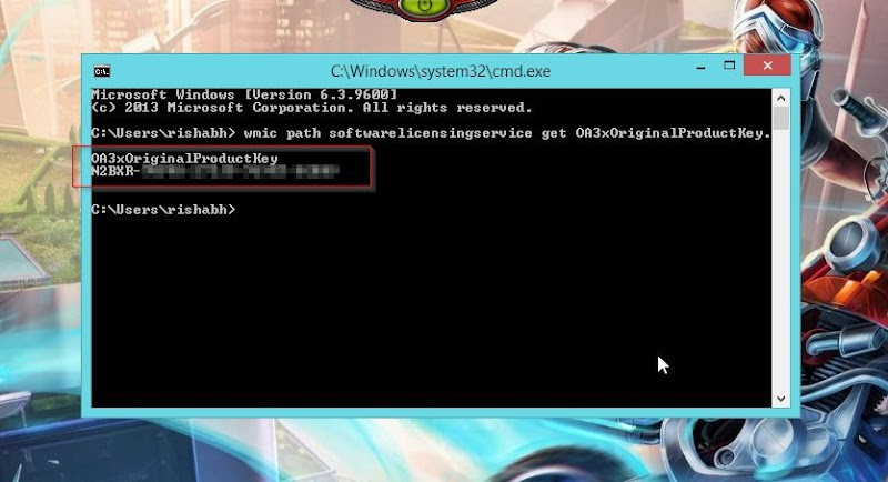 windows original product key cmd dialog