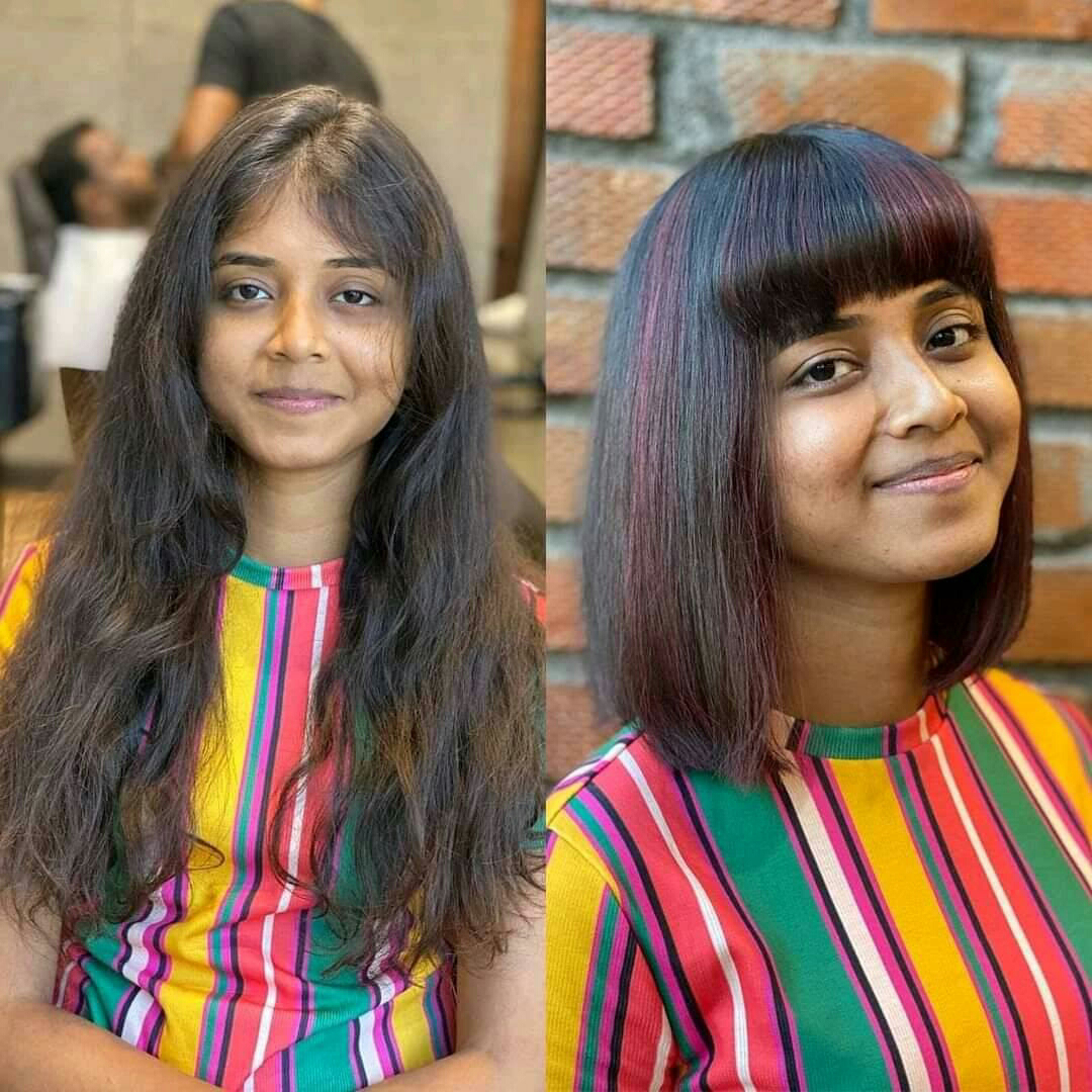 Village Barber Stories: Shoulder length Bob cut with Front bang hair style  images