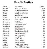 The Grand Bowl menu 2