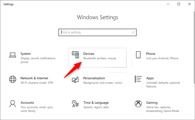 La categoría Dispositivos de la aplicación Configuración