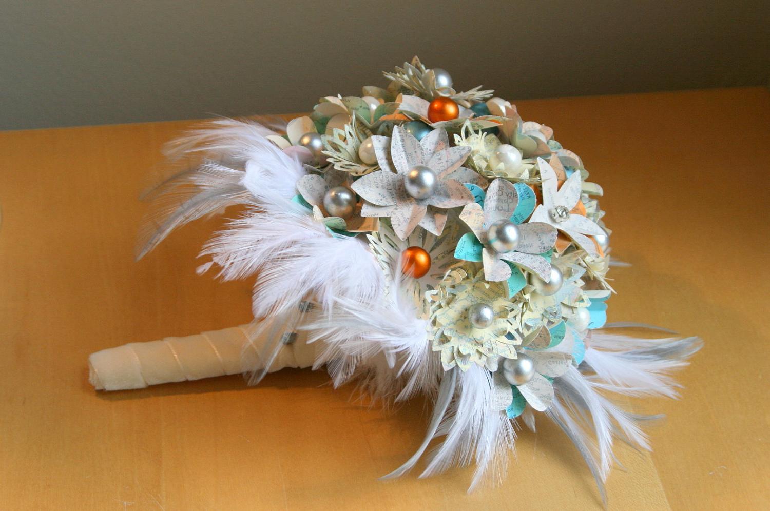 Aqua and Orange Map Your Love Bridal Bouquet. From SurroundingsOnline