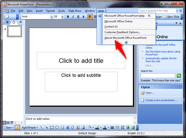 Office 2003의 Microsoft Office PowerPoint 정보