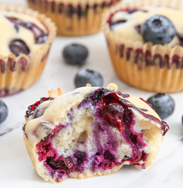 close-up photo of a half a blueberry muffin