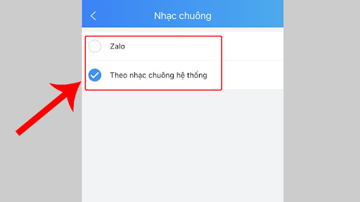 Bạn có thể chọn nhạc chuông Zalo mặc định hoặc chọn theo nhạc chuông iPhone