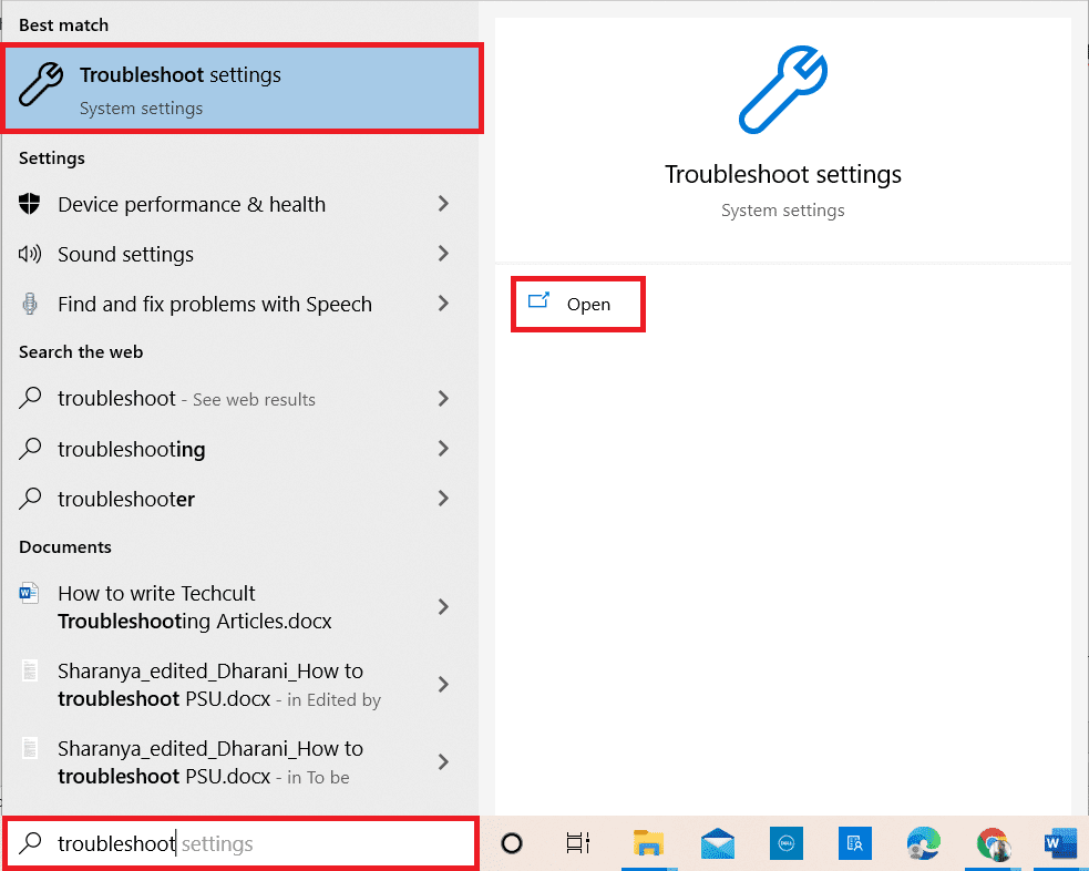 Windows 키를 누르십시오.  검색 창에 설정 문제 해결을 입력하고 열기를 클릭합니다.  Windows 10 0xc004f075 오류 수정