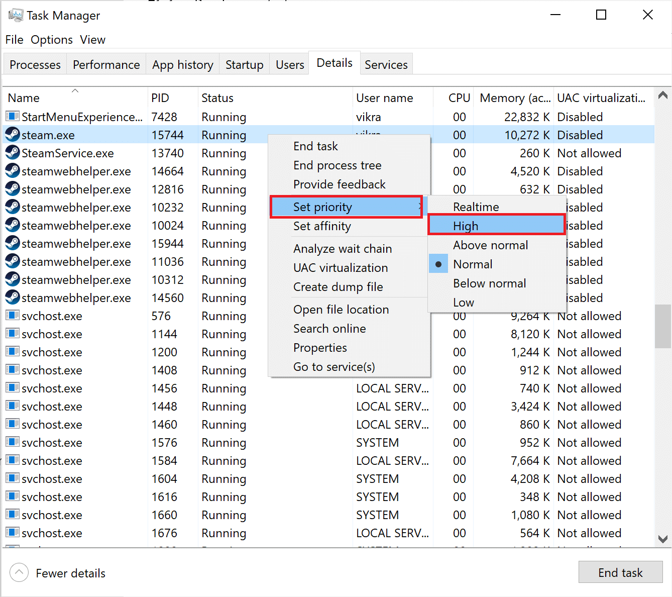 Stel de game Destiny 2 in als hoge prioriteit.  Hoe Destiny 2-foutcode Broccoli op Windows 10 te repareren