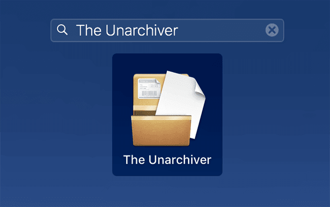 Het Unarchiver-menu in de zoekbalk