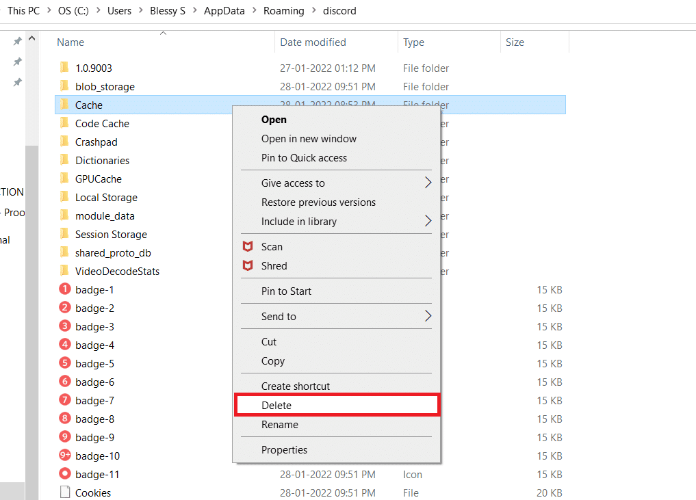 Klik met de rechtermuisknop op de Cache-map en selecteer Verwijderen