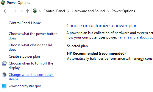 Desde el panel izquierdo, haga clic en Cambiar cuando la computadora duerme