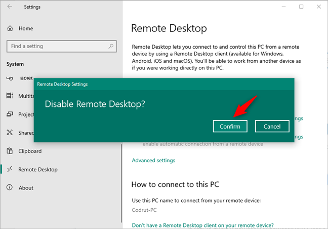 Tắt Remote Desktop trong Windows 10