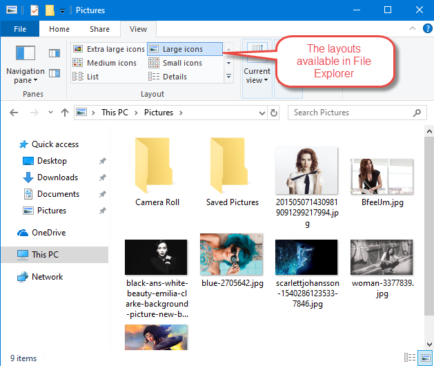 Bố cục trong File Explorer