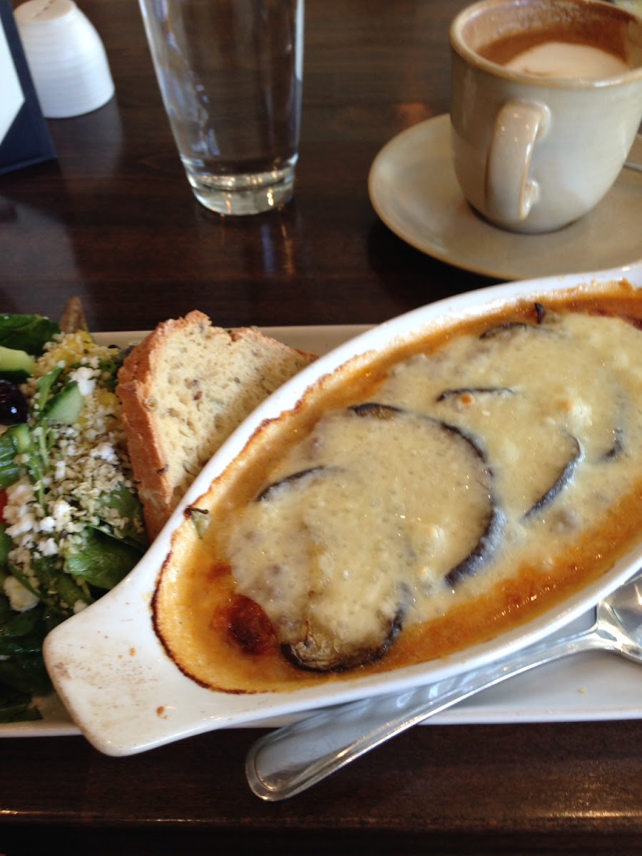 Bison Mousakka with GF bread to catch all that delicious sauce