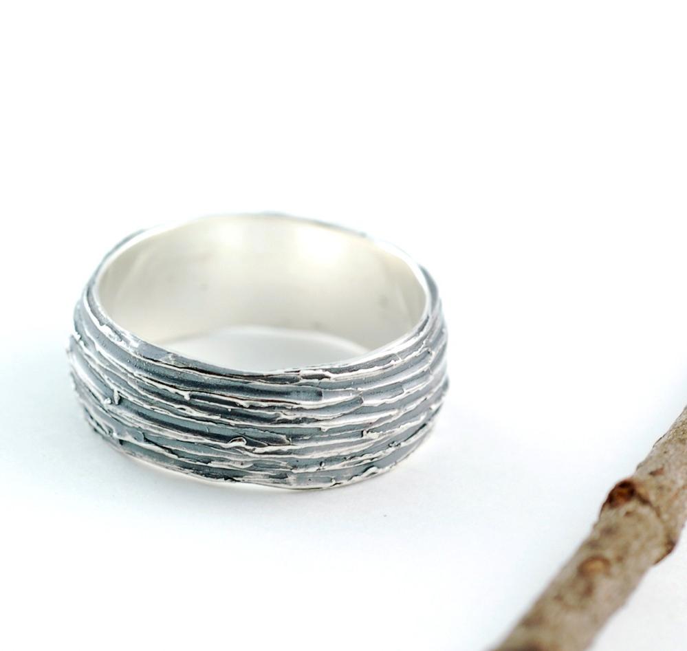 8mm Sterling Silver Tree bark