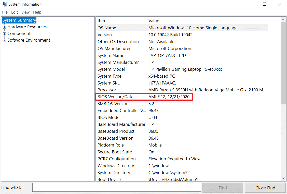 BIOS-versie of datum in Systeeminformatie.  Fix Windows 10-scherm dimt automatisch