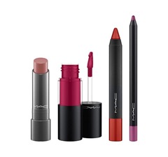 Huggable Rich Marron   Versicolour Preserving Passion   Velvetease Reddy to Go   Pro Longwear Lip Pencil Rebellious