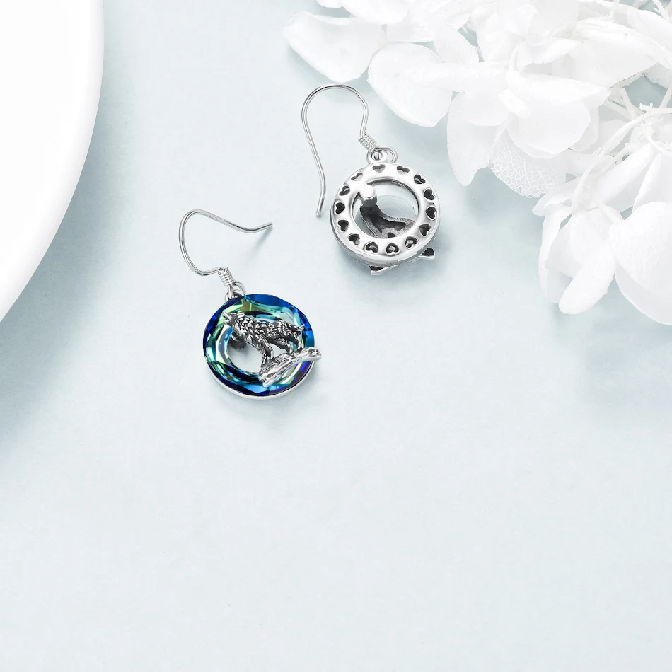 Collier et boucles d'oreilles loup viking en argent sterling avec cristal, bijou idéal pour un style nordique et cadeau parfait.
