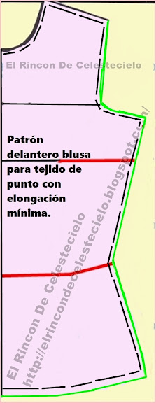 Patrón delantero de blusa para tejido de punto marcando costura dentro del patrón