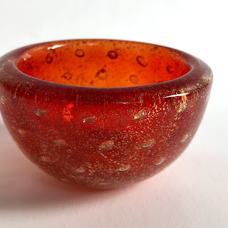 Carlo Scarpa for Venini Murano Glass Bowls- Red/Gold