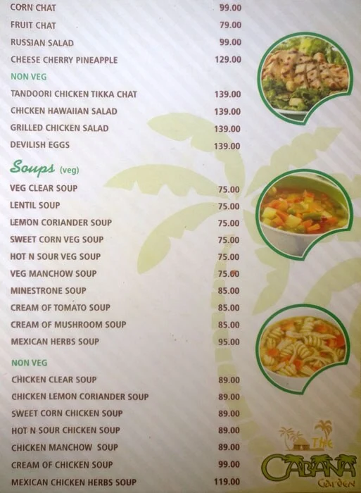 Cabana Restaurant menu 