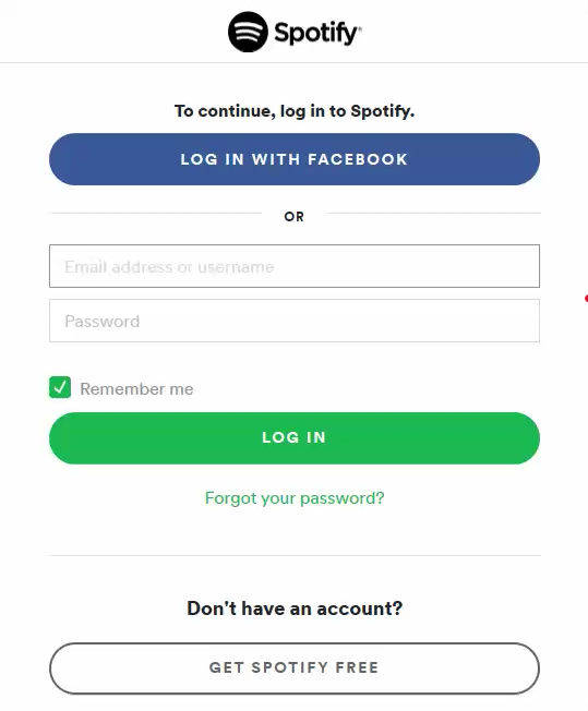 Spotify login: een gebruikersnaam en een wachtwoord worden gevraagd