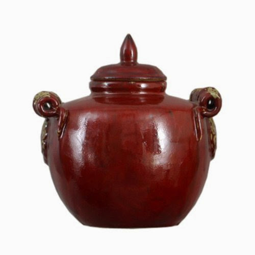  Red Majolica Pattern Large Red Crk Pumpkin Jar with Handle, 12 x 12 x 11 (in.)