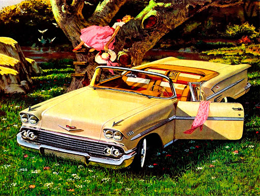 Chevrolet art by Gordon Brusstar image via 1961 Ford Fairlane