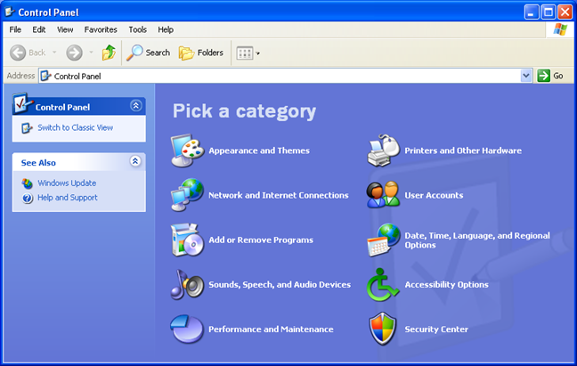 Panneau de configuration, classique, vue