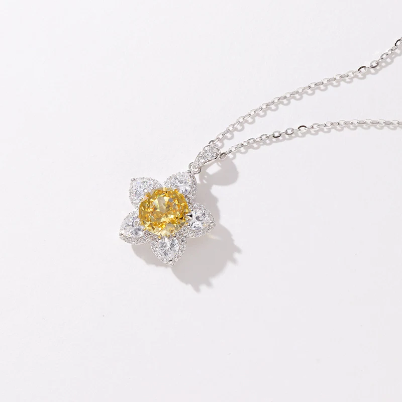 Colar Flor de Gelo com diamante amarelo, estrela de cinco pontas, luxo leve, combina com tudo, gracioso e elegante.