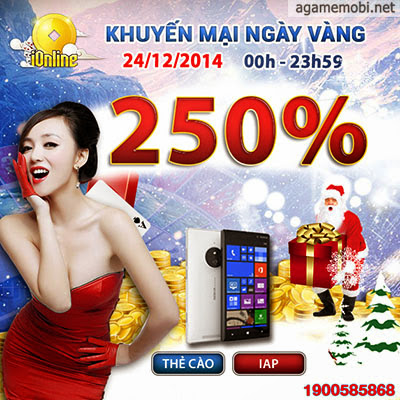 iOnline 308 Khuyến Mãi 250% Ngày Vàng 24/12