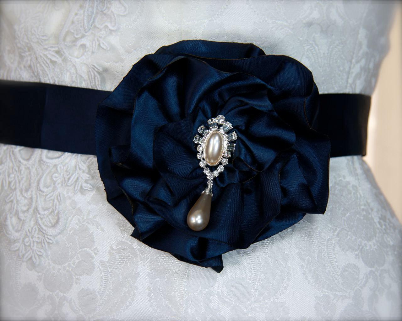 Bridal Sash, Navy Blue,