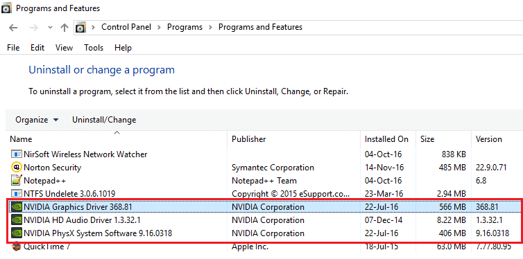 NVIDIA와 관련된 모든 것을 제거하십시오