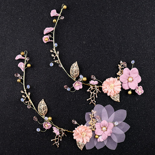 Title 5, Pink flower wreath headdress headband for weddi...