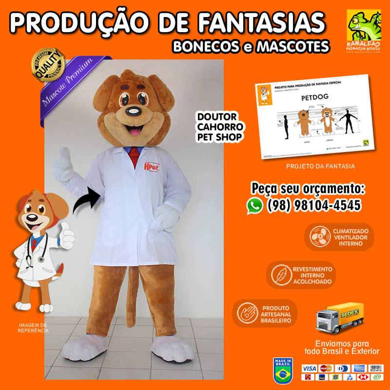 Produção de Fantasia de Mascote CACHORRO DOUTOR PETSHOP