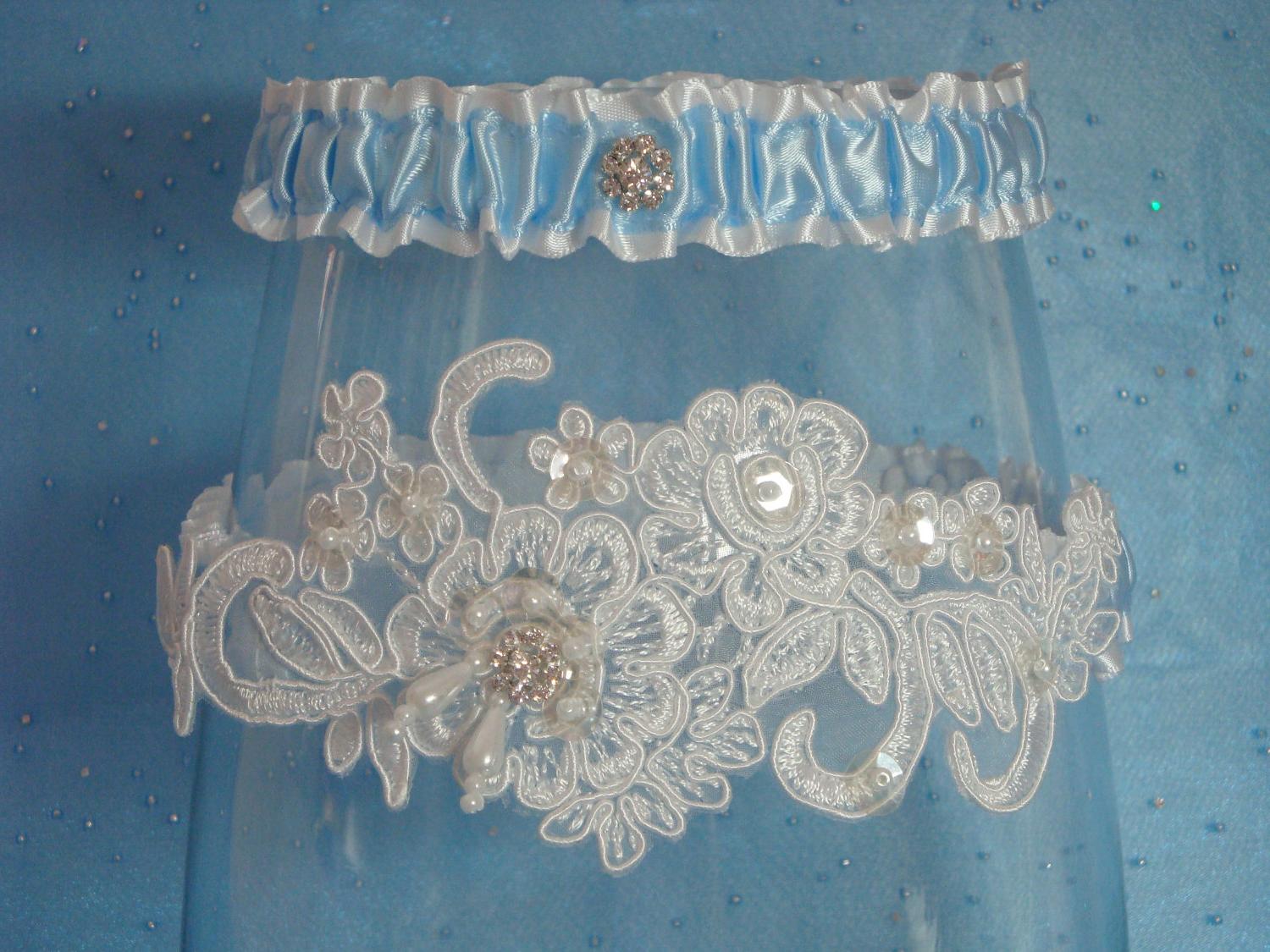 White and Blue Garter Set