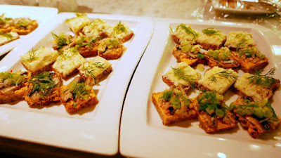 Zakuski at DaNet Russian Pop Up: Buterbrodi with sprats, herring butter, cucumber, radish, and green garlic cheese spread