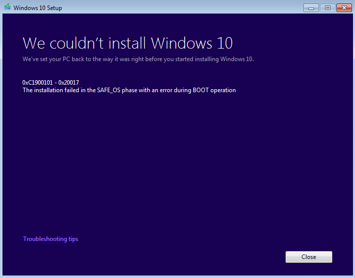 Fix We konden Windows 10 Error 0XC190010 – 0x20017 niet installeren