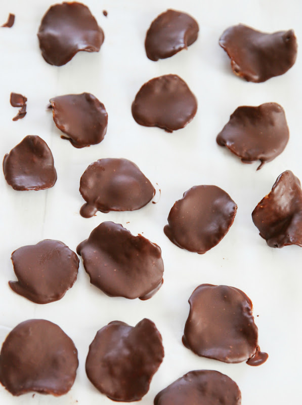 overhead photo of chocolate covered potato chips