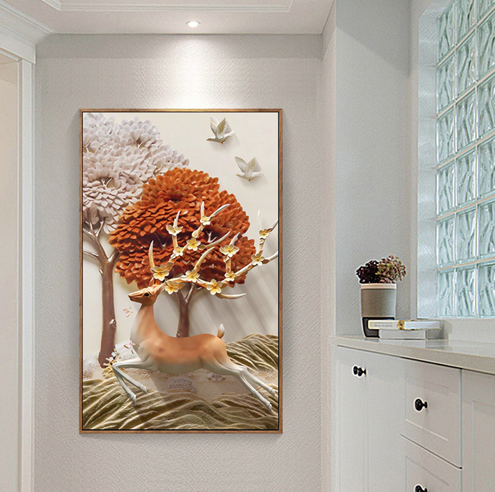 Hirsch und Baum Diamant Painting – Entspanne dich beim Basteln und erschaffe atemberaubende Kunstwerke für dein Zuhause.