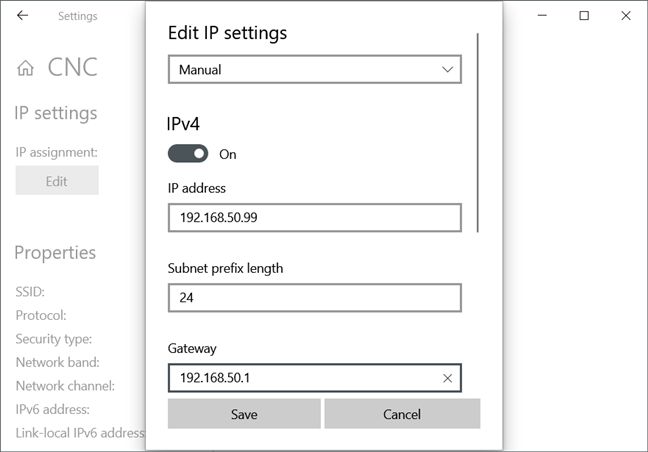 Impostazione manuale di un indirizzo IP su un PC Windows 10