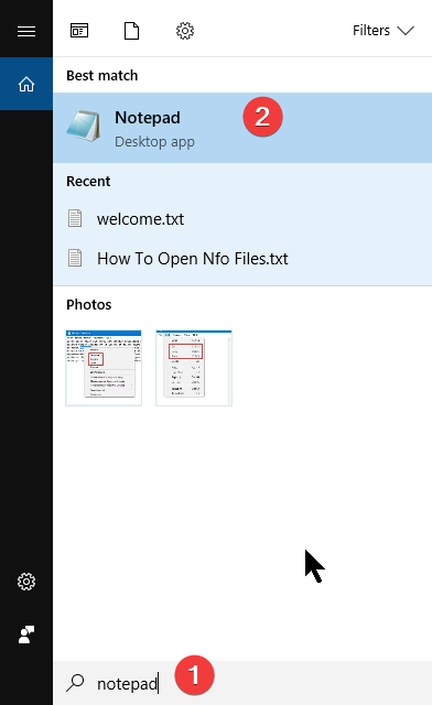 Tìm kiếm notepad trong Windows 10