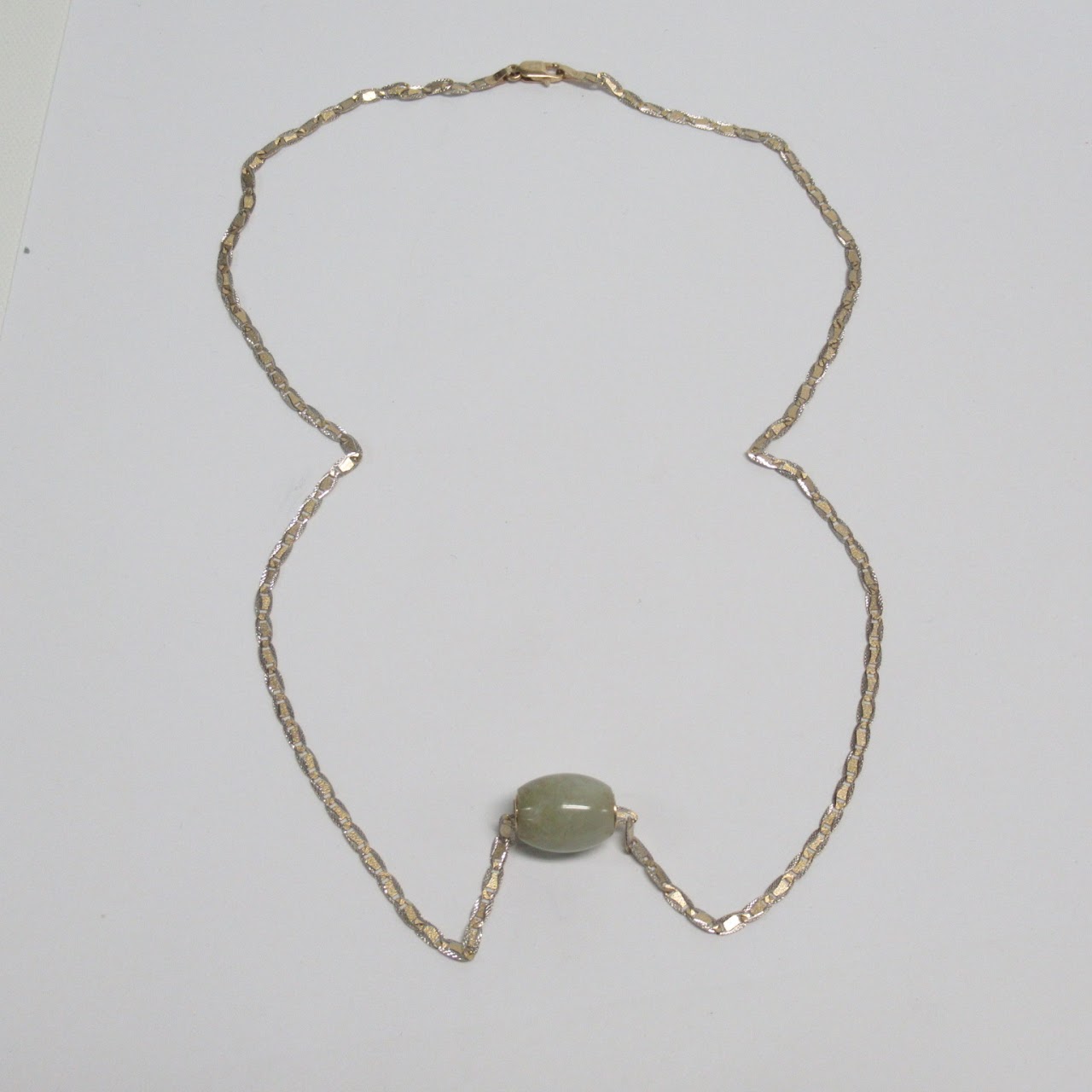 14K  Yellow and White Gold  Jade Bead Necklace