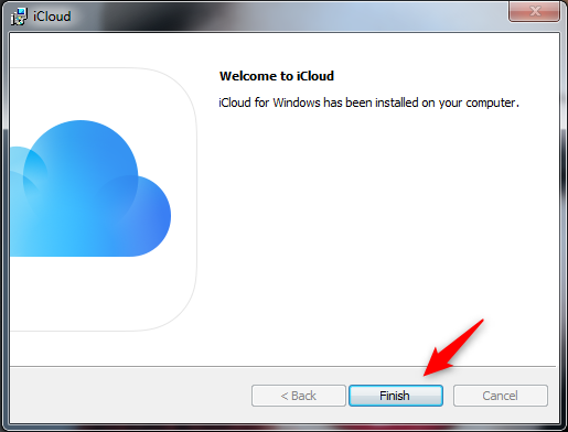 Terminando la instalación de iCloud para Windows 7