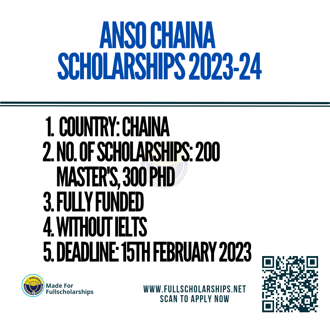 Study in China - Fully funded Scholarships in China from ANSO 2023-2024