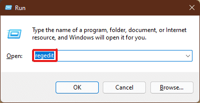 Druk op de toetscombinatie Windows + R om het dialoogvenster Uitvoeren te openen.  Typ de opdracht regedit en druk op Enter om het uit te voeren.