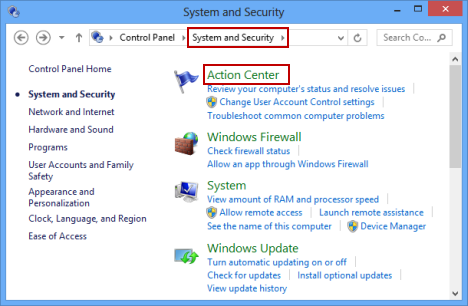 Action Center, Windows 8, Windows 8.1, ความปลอดภัย, การตรวจสอบ, การจัดการ