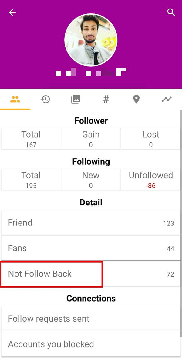 tik op de optie Niet-Follow Back op hetzelfde scherm.  |  Hoe u kunt zien wie u heeft ontvolgd op Instagram