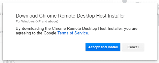 programma di installazione dell'host remoto di Chrome