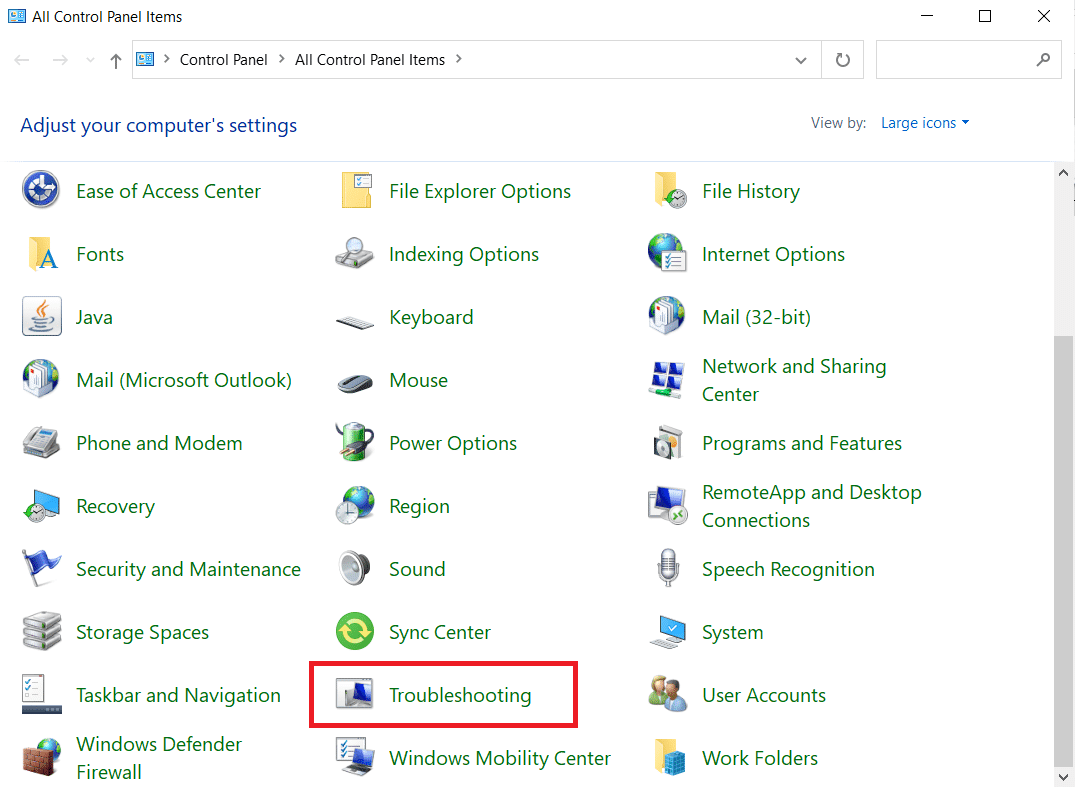 abra la configuración de Solución de problemas en el Panel de control.  Reparar la atenuación de la pantalla de Windows 10 automáticamente